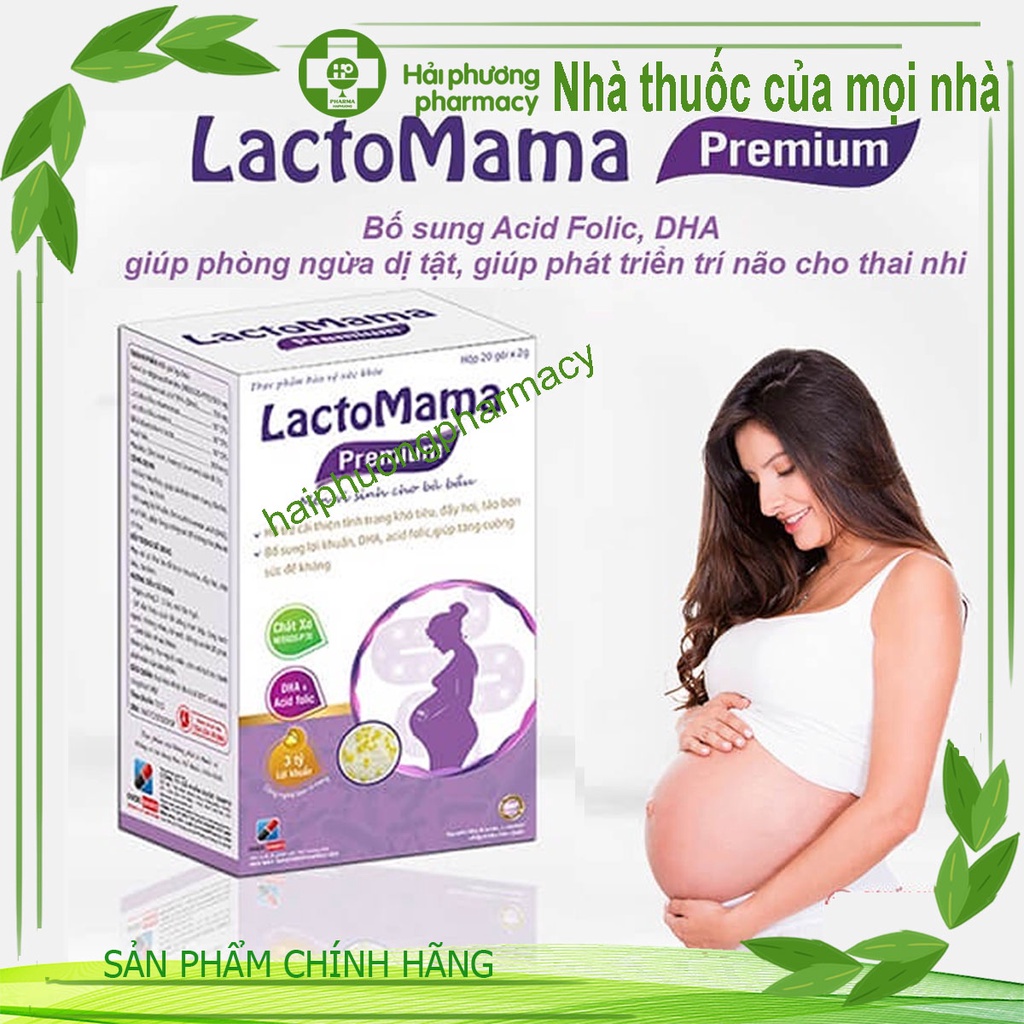 Lactomama Premium men vi sinh dành cho bà bầu, ổn định tiêu hóa, giải quyết táo bón, tăng sức đề kháng, hộp 20 gói