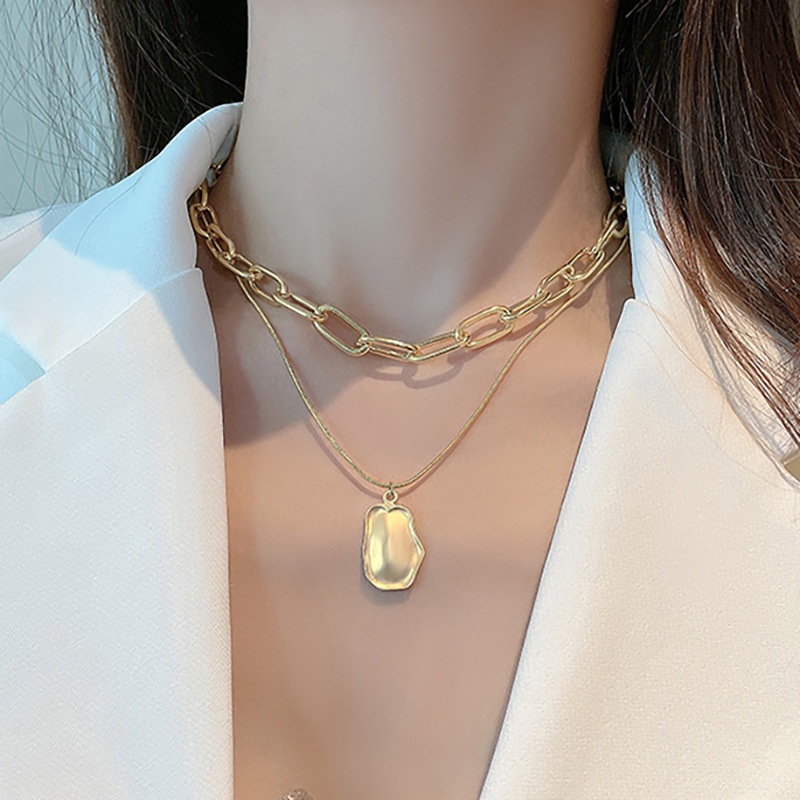 Dây Chuyền Hai Lớp Mặt Hình Oval Kèm Thẻ Kim Loại Độc Đáo Cổ Điển