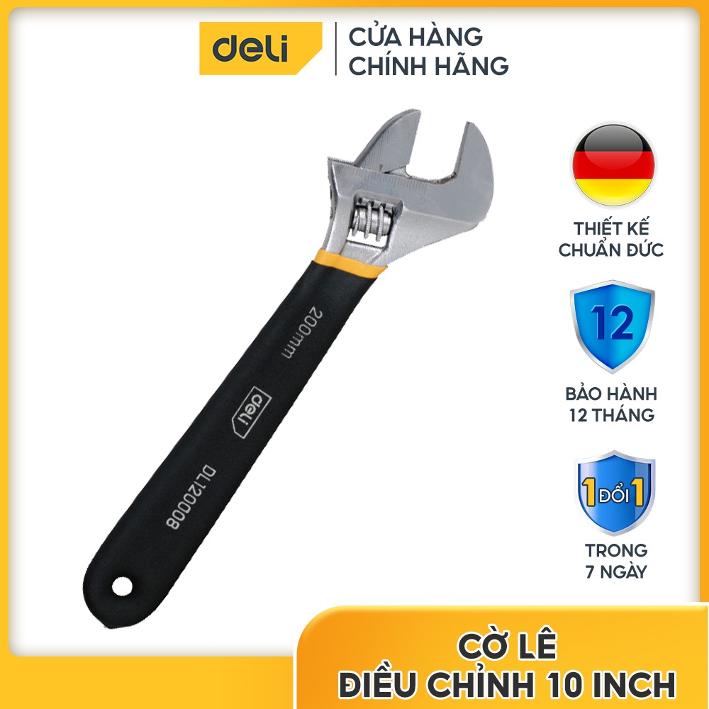 Mỏ Lết Công Nghiệp Deli DL120006 Cán Nhựa Đen Thép Cao Cấp Đa Kích Thước 6 Inch/8 Inch/10 Inch -  Nhập Khẩu Chính Hãng