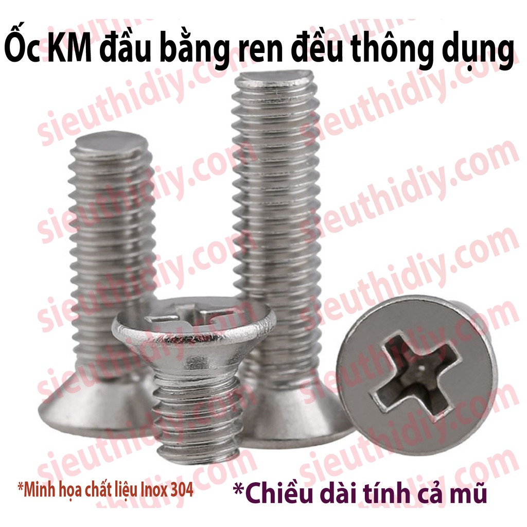 Ốc vít KM1.6 bu lông đầu bằng Inox 304 lỗ 4 cạnh