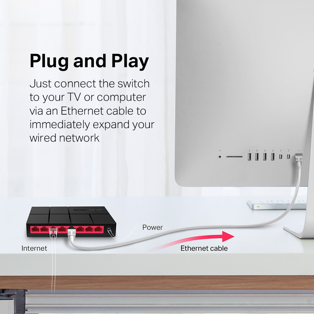 Bộ Chia Mạng 8 Cổng Gigabit Mercusys MS108G 10/100/1000 Mbps - Hàng Chính Hãng