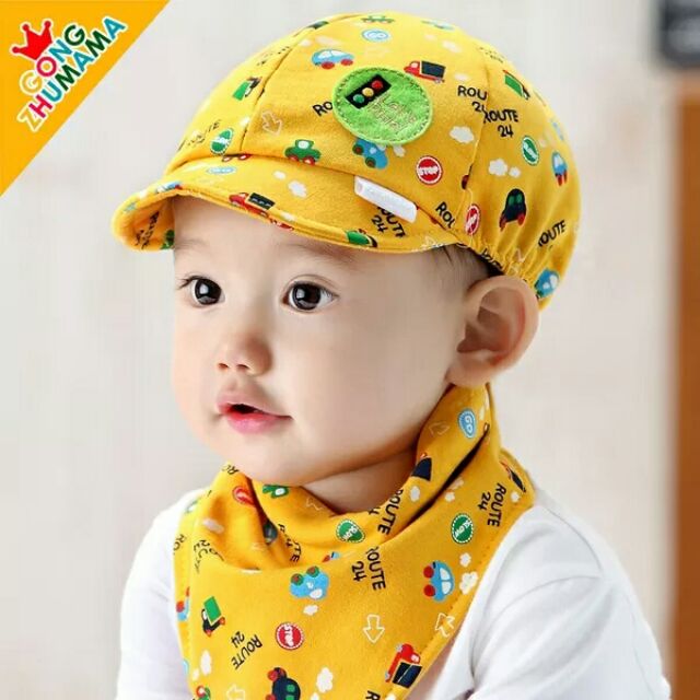 Set mũ kèm khăn yếm siêu kute cho baby dưới 3 tuổi