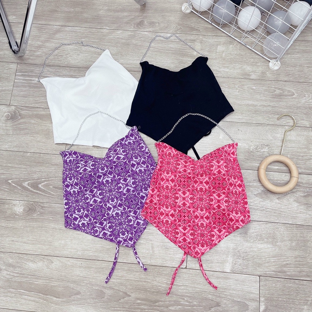 áo yếm xích đeo cổ họa tiết cột dây lưng hở sexy na