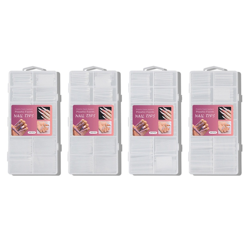 Set 240 Móng Tay Giả Trong Suốt Dạng Nhấn Cong Dài XXXL