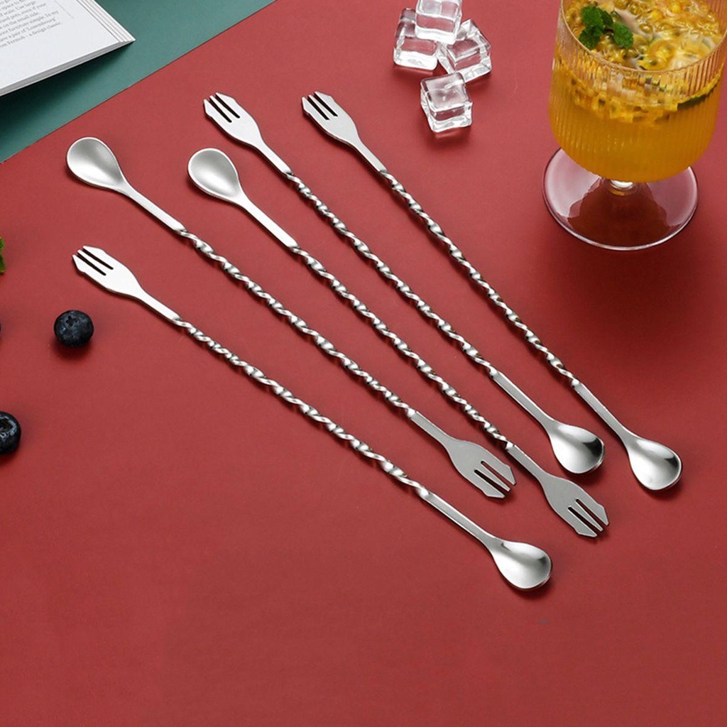Muỗng Cà Phê Cocktail Bằng Thép Không Gỉ Hai Đầu Tay Cầm Dài