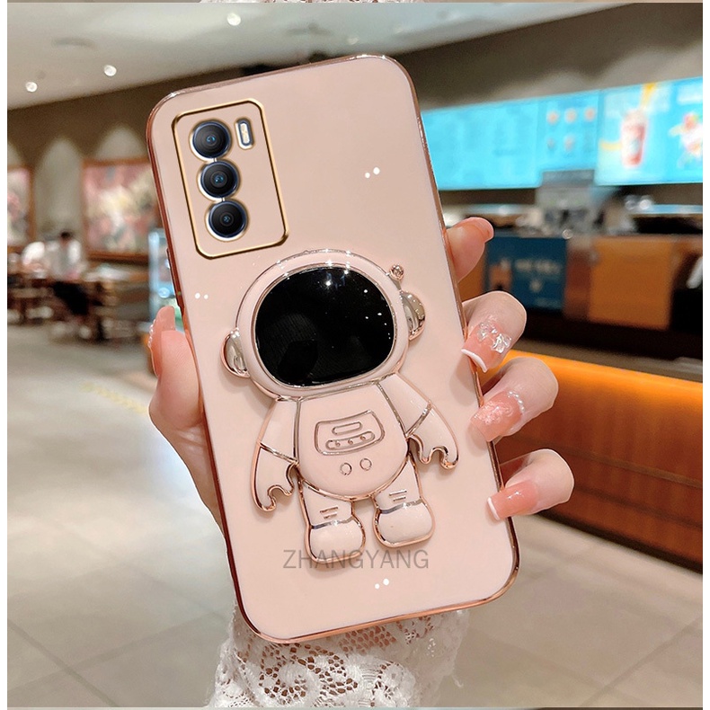 ốp lưng oppo a16 TPU Mạ điện 3D Phi hành gia có chân đế ốp điện thoại oppo a16