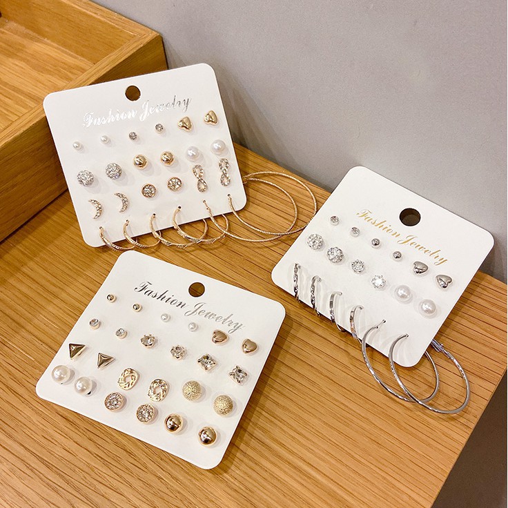 Set 9 Khuyên Tai Kim Loại Phong Cách Hàn Quốc Cho Nữ