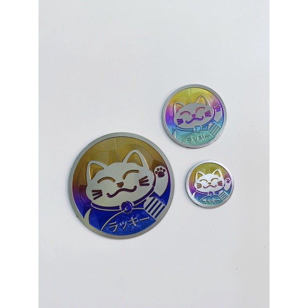 Tem dán titan mèo thần tài, mèo may mắn vãy tay thu hút tài lộc