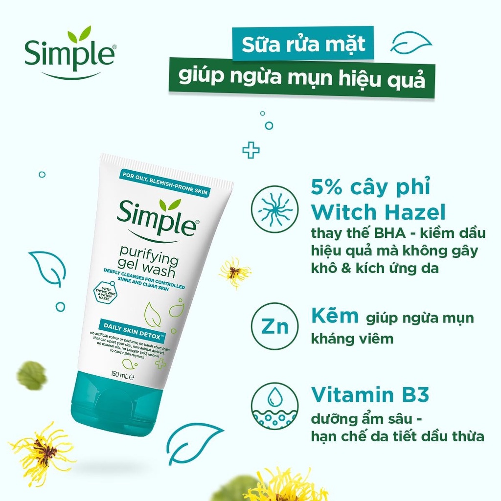 Sữa Rửa Mặt Simple Dịu Nhẹ Cho Da Nhạy Cảm Kind To Skin Refreshing Facial Wash 150ml