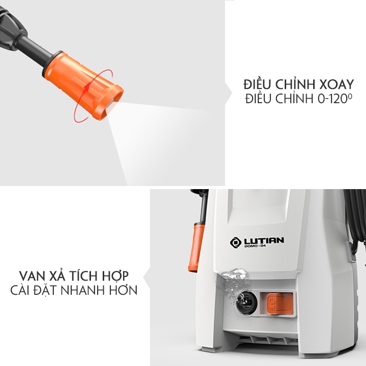 Máy rửa xe mini tăng áp 8L/phút tự mồi nước chống giật đầy đủ các đầu xịt Tặng bình bọt tuyết