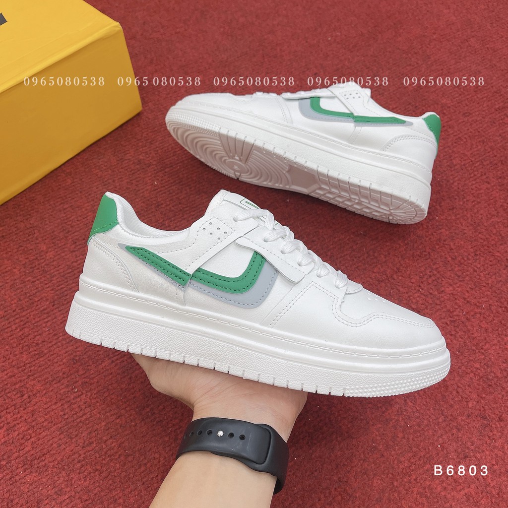 [FreeShip - Ảnh thật ] Giày nam, giày thể thao nam  Sneaker trắng vạch xanh - B6803