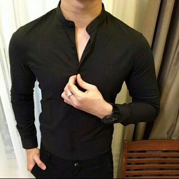 Áo sơ mi nam cổ tàu Trắng Đen dáng ôm body hàn quốc không nhăn chuẩn chuẩn thoải mái (Cam kết giống hình) | BigBuy360 - bigbuy360.vn