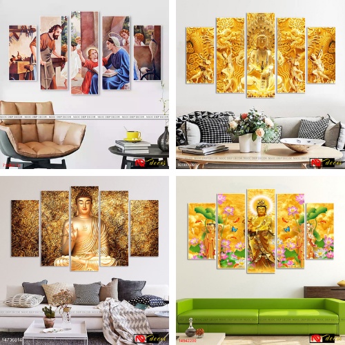 Tranh treo tường, bộ tranh 5 tấm tôn giáo, tranh treo tường treo phòng khách