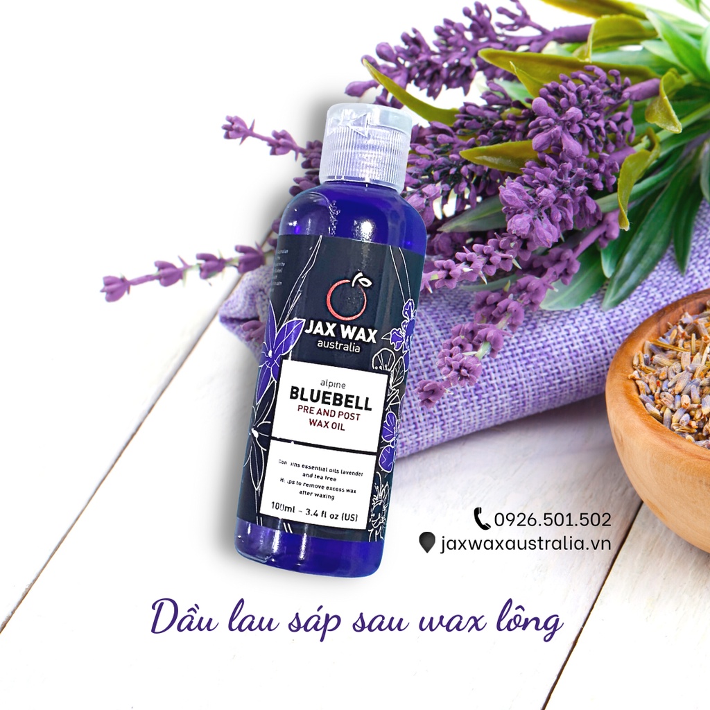Dầu lau sáp tẩy lông Jax Wax Bluebell 100ml - làm sạch sáp nhanh chóng, dịu da tức thì