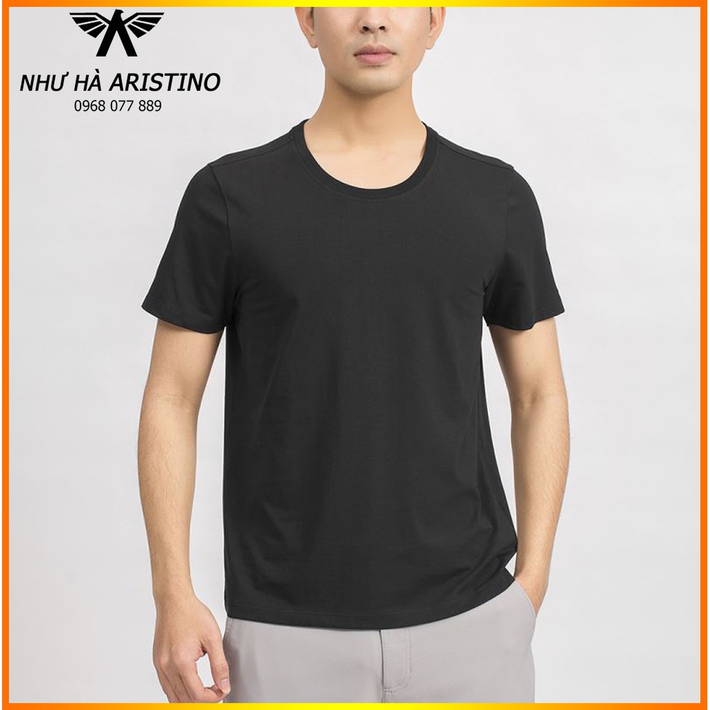 Áo Thun Aristino ATS008s9 Chất Cotton Organic - 2 Màu Đen + Xanh Tím Than Regular có S/M/L (OD)