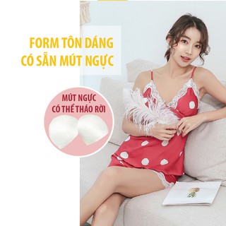 Bộ Ngủ Lụa 2 Dây Có Mút Ngực Tháo Rời (Video + Ảnh Thật)