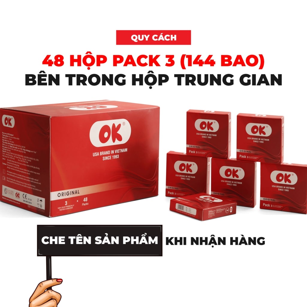 Bao cao su OK không mùi original – hộp 144 cái (48 hộp nhỏ)