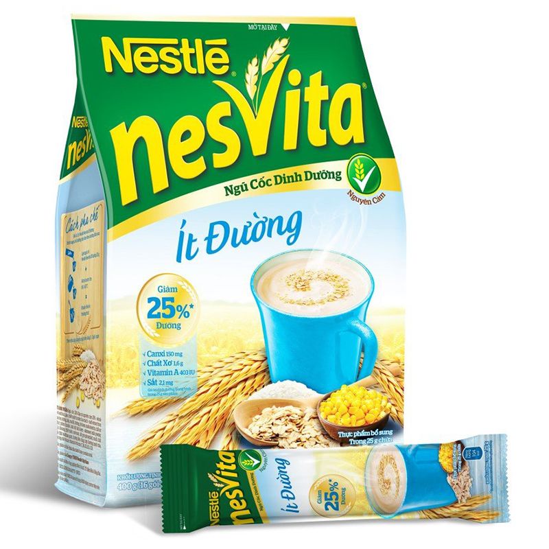 Bột Ngũ cốc NesVita Nestlé Ít Đường 400G (16 Gói x 25G)