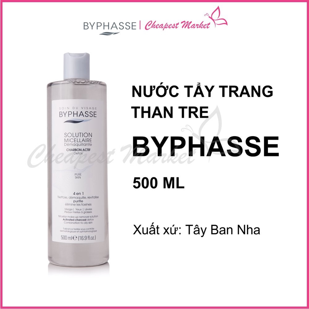 Nước Tẩy Trang Than Hoạt Tính Byphasse Charbon Micellar Make-up Remover Solution 500ml