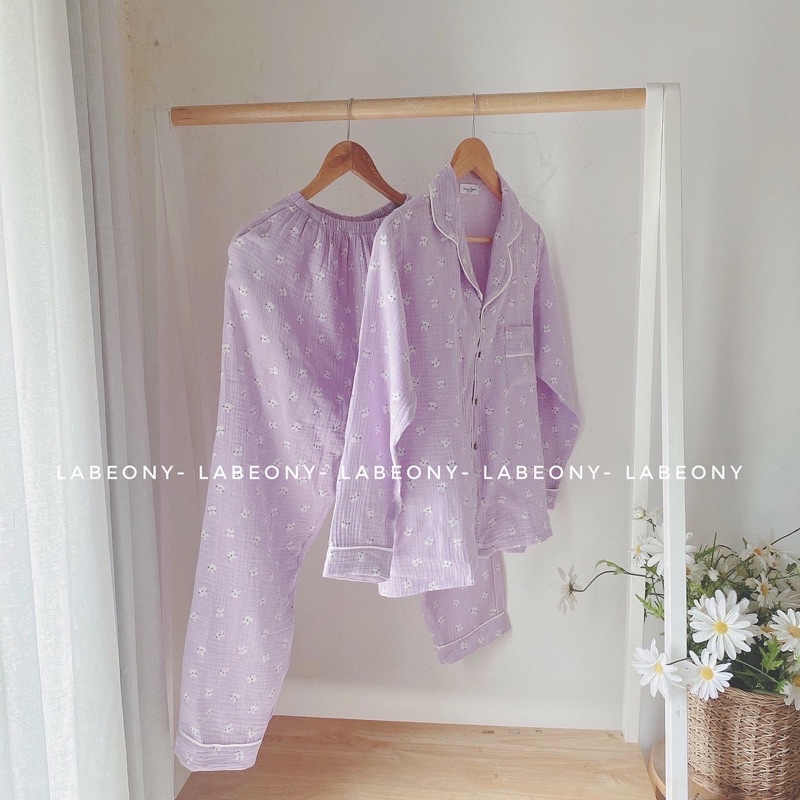 Pyjama đồ mặc nhà đồ bộ mèo xô muslin cao cấp mềm mát Labeony