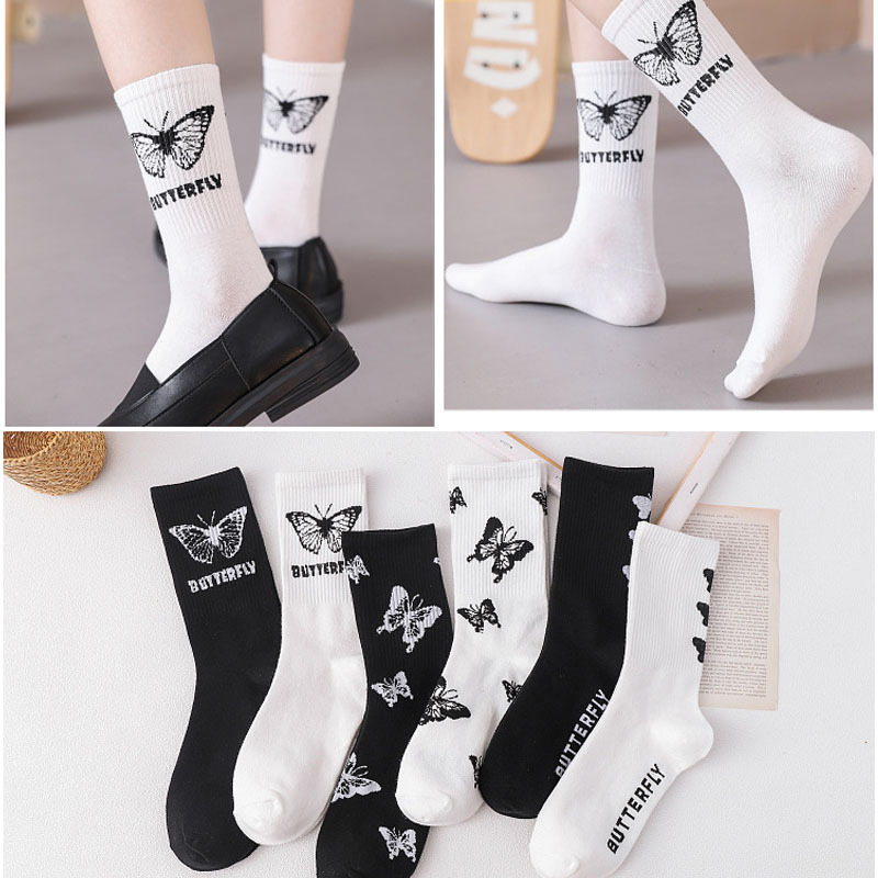 Tất nam nữ cổ cao, vớ dài unisex in hình bướm cực đẹp TN38