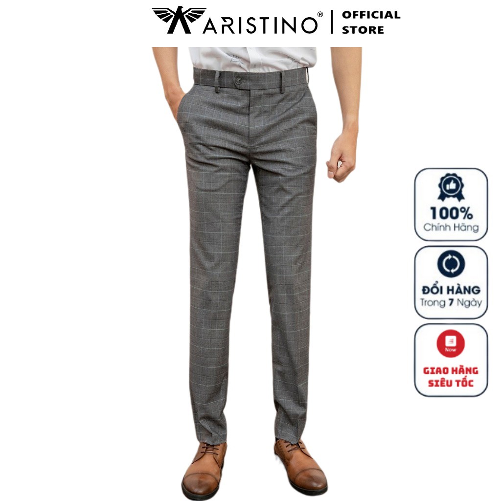 Quần Tây Nam Aristino ATR05009 Quần Âu Nam Màu Xám 11 Kẻ Form Dáng Slim Fit Chất Liệu Polyester