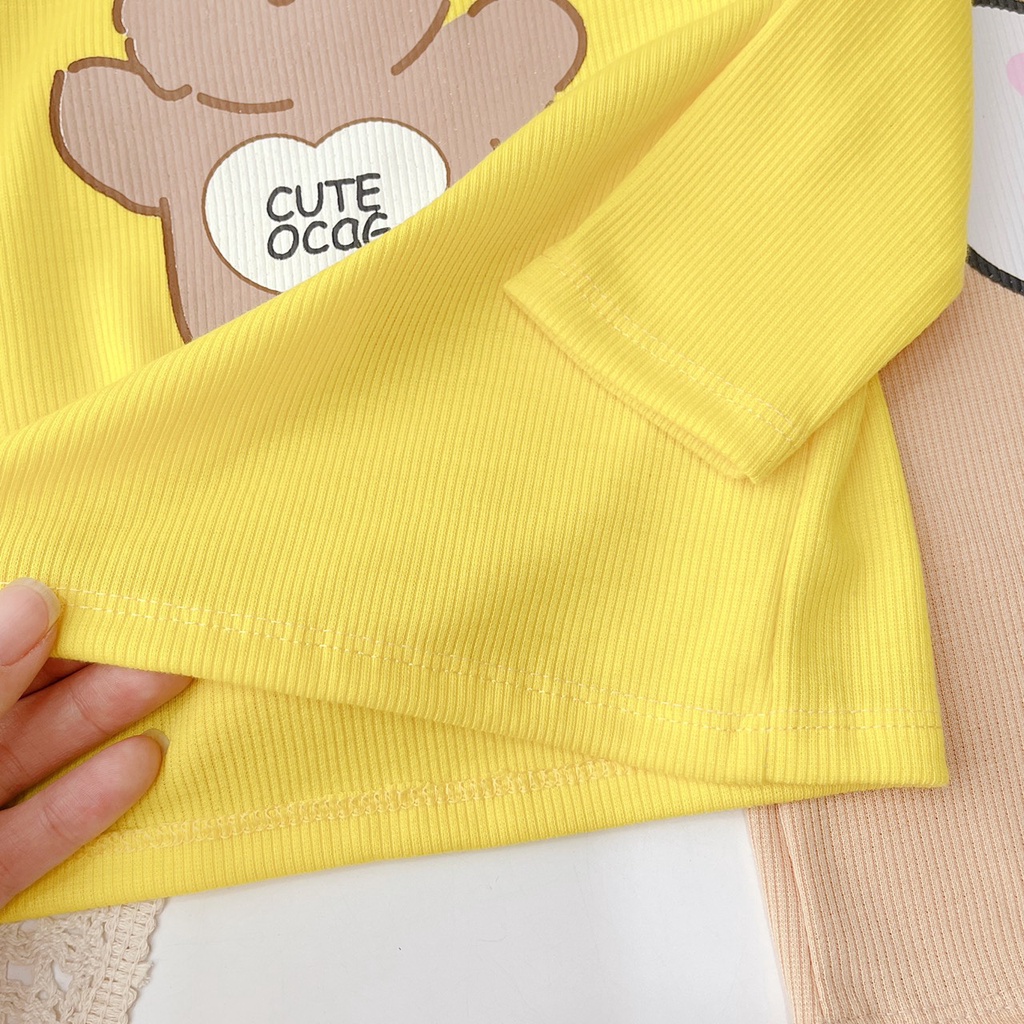 Bộ Thun Gân Dài Tay Cho Bé Gái, Bé Trai Minky Mom Hoạ Tiết In Gấu, Bộ Quần Áo Cho Bé Mặc Nhà Thu Đông MKMTD2223