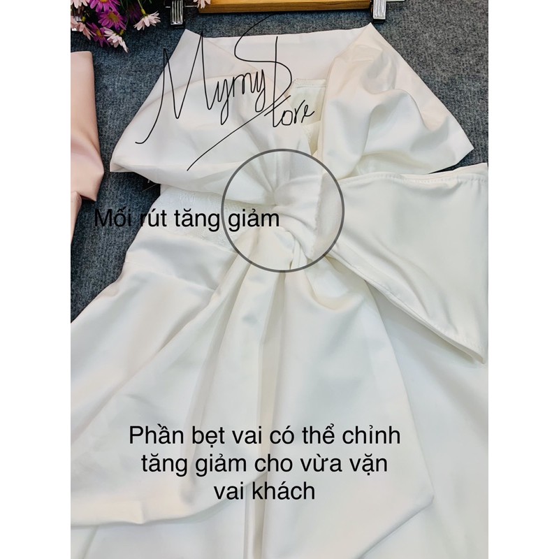 Đầm xoè bẹt vai nơ lưng to kết cườm dày sang trọng TRIPBLE T DRESS - Size M/L - MS280V