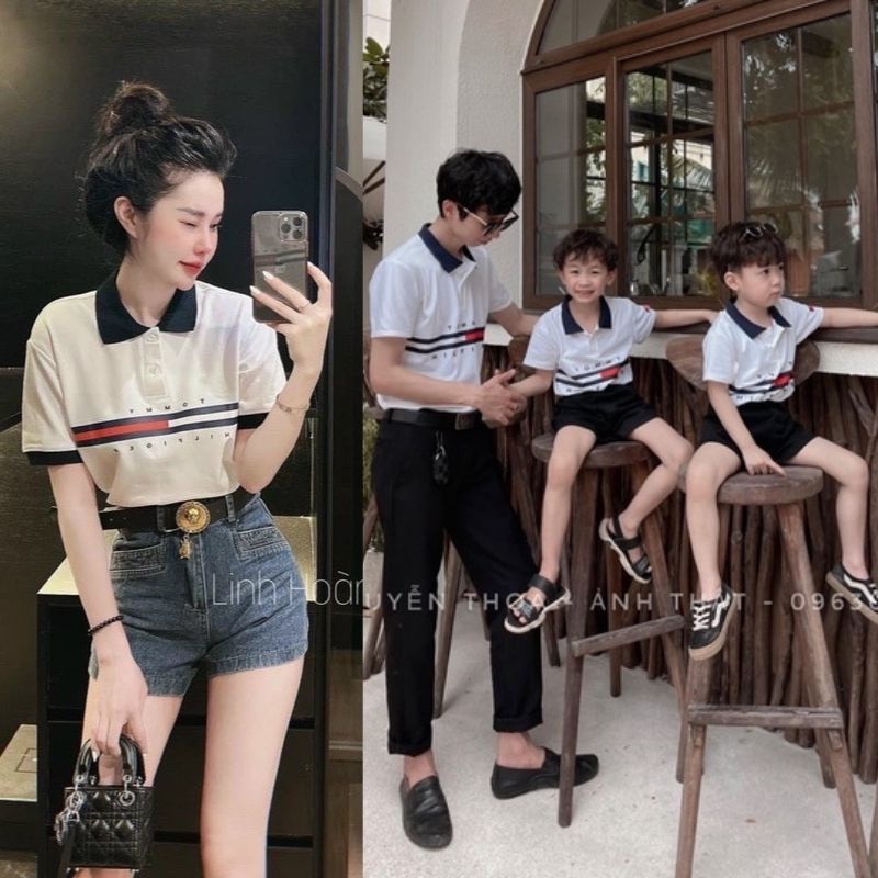 Áo polo gia đình tomy phối màu trắng đỏ chất thun cá sấu mềm mịn thấm hút tốt xiaomimi M1.141.TR.XL