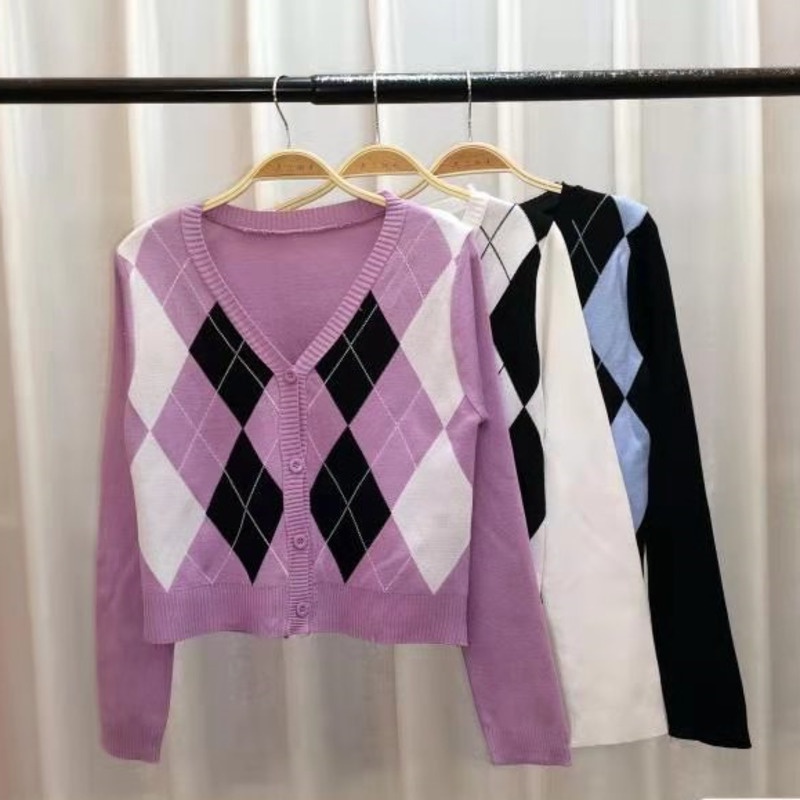Áo Cardigan Tay Dài Cổ V Phong Cách Retro Mỹ