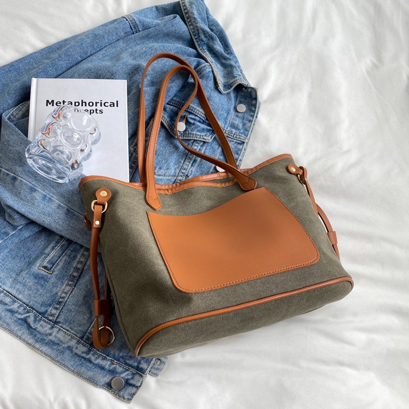 Túi Xách Canvas Cỡ Lớn Thiết Kế Đơn Giản Thời Trang