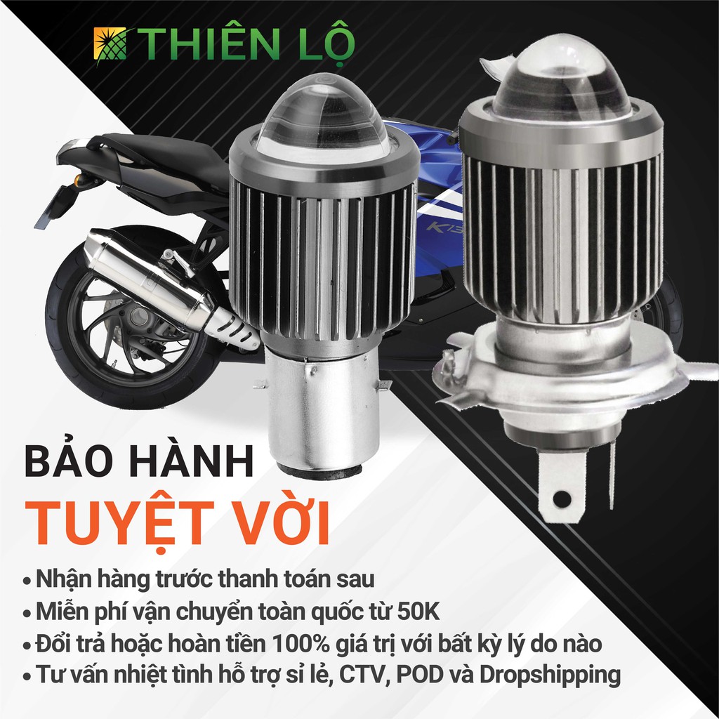 Đèn pha LED xe máy ô tô H4 và BA20D /H6 CHIP LED CSP thế hệ mới cao cấp siêu sáng Pha trắng Cos Vàng của Thiên Lộ