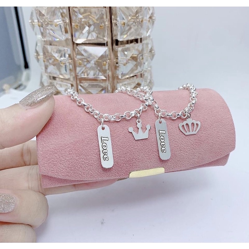 Lắc Tay Đôi Vương Miện King-Queen Bạc Ta Khắc Lazer Theo Yêu Cầu - Trang sức Vàng Bạc Hoà Thảo