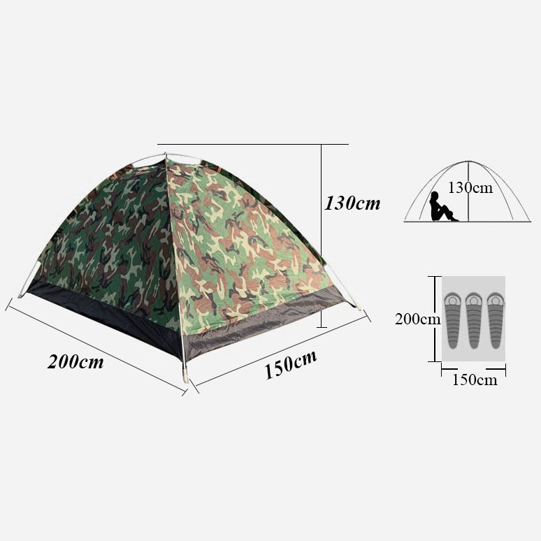 Lều cắm trại, lều phượt du lịch 2 -3 người cao cấp cửa 2 lớp chống thấm nước, chống muỗi, dễ dàng gấp gọn tiện lợi