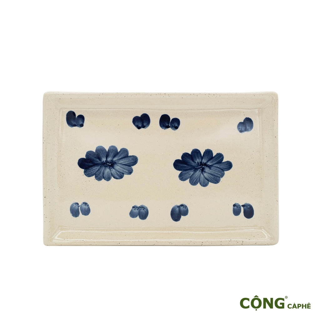Bộ ấm trà gốm sứ Cộng Cà Phê hai màu hoa và xanh trơn 550ml