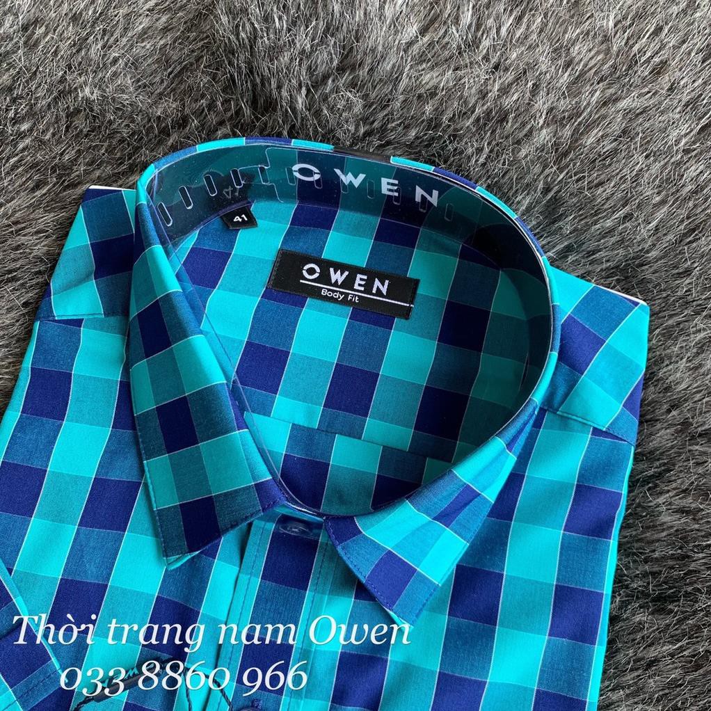 Sale Chính Hãng  OWEN - Áo sơ mi ngắn tay Owen kẻ ca rô chất sợi sen 90776 hot 🌺 neww * ! %