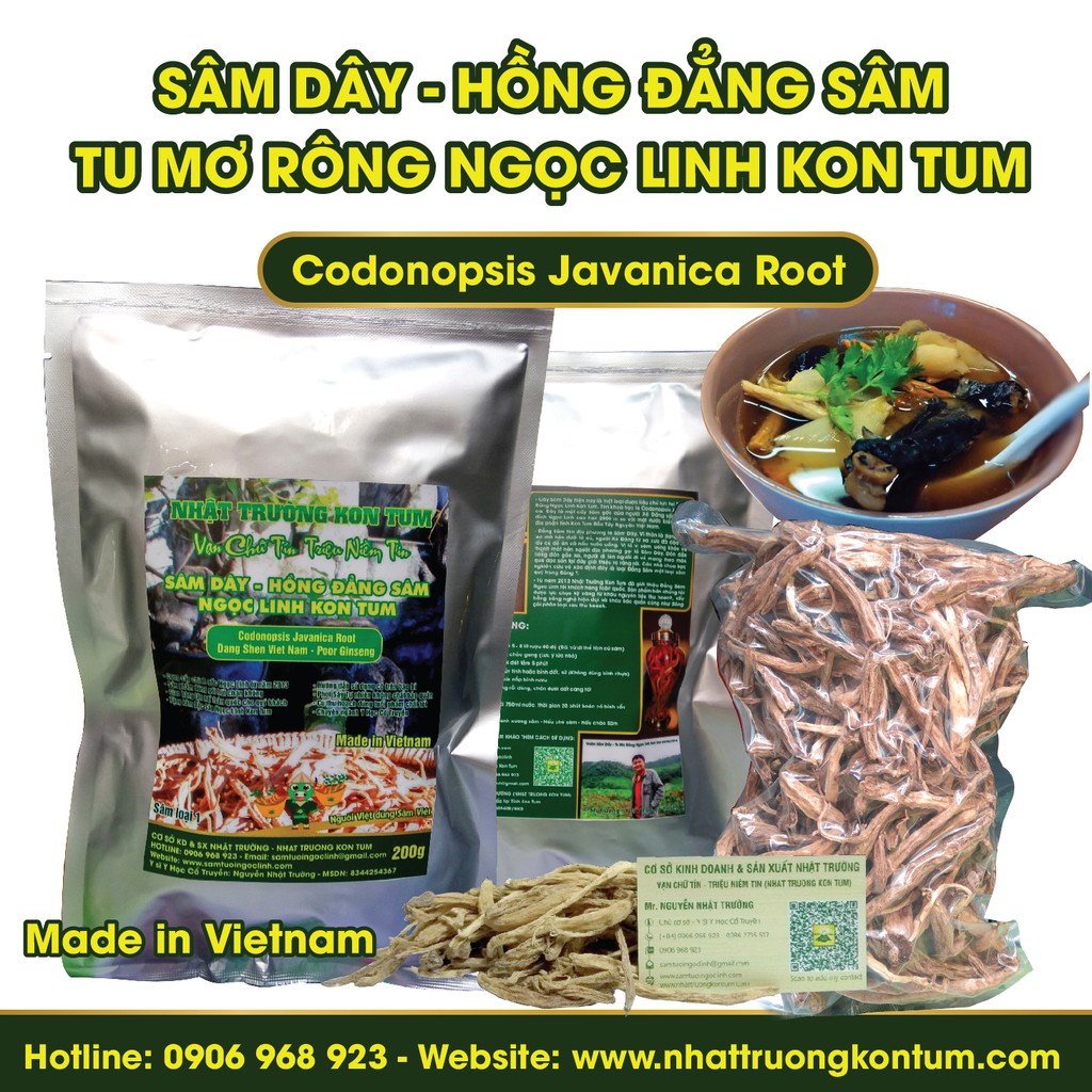 SÂM DÂY NGỌC LINH (HỒNG ĐẲNG SÂM) SẤY LẠNH, LOẠI 2 (cỡ trung), 1kg.