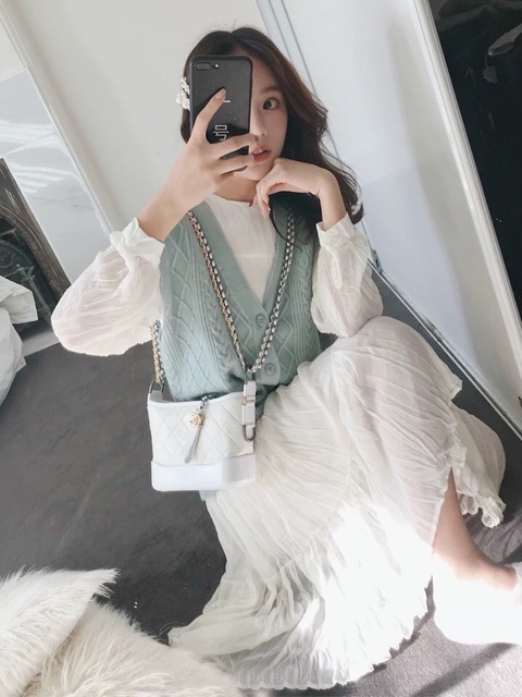 (Có sẵn) Váy trắng babydoll dài / Áo gile len ulzzang / Set váy maxi ( có ảnh thật) | BigBuy360 - bigbuy360.vn