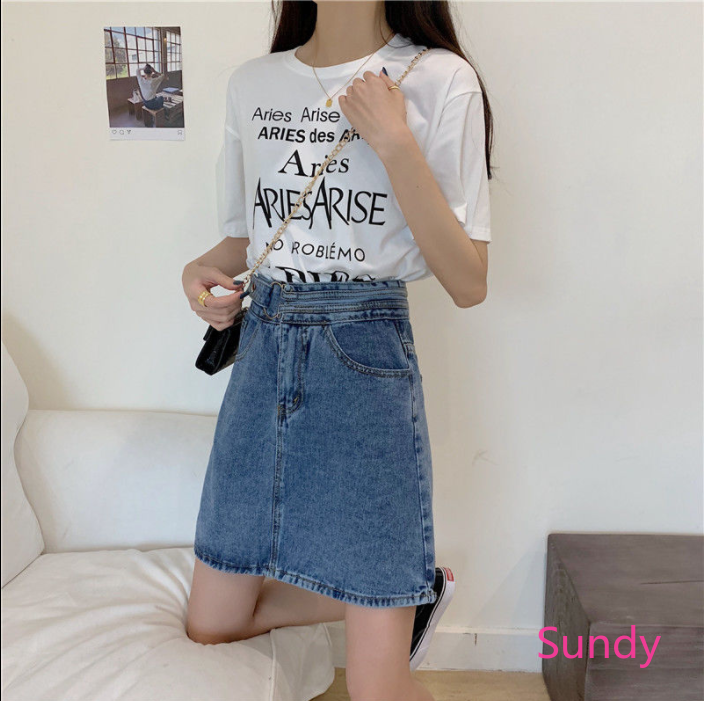 Chân váy jean chữ A dáng ngắn thời trang hè phong cách Hàn Quốc cho nữ