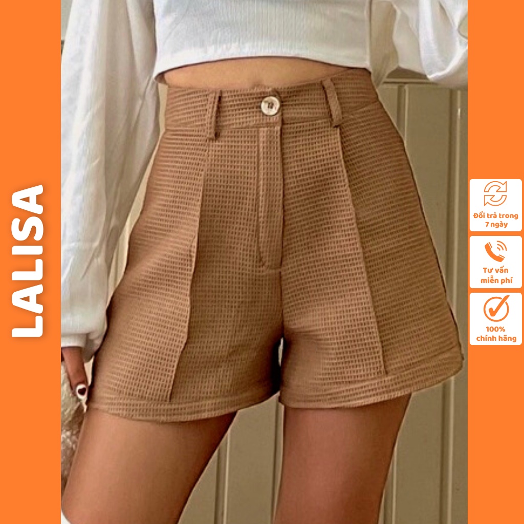 Quần đùi nữ LALISA quần short Ống Rộng Nữ Thiết Kế Lưng Cao Kiểu Hàn Quốc Phù Hợp Đi Chơi Hai Màu Đen, Nâu QD008