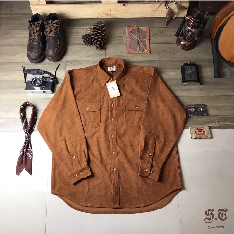 Áo sơ mi nhung tăm unisex S.T vintage, cổ điển, retro, bụi bặm