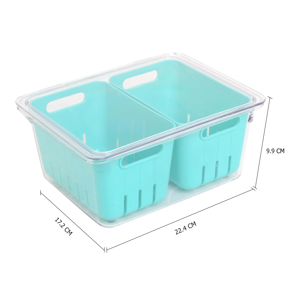 HomeBase KECH Hộp bảo quản tủ lạnh có nắp và 2 giỏ W22.4xD17.2xH9.9cm