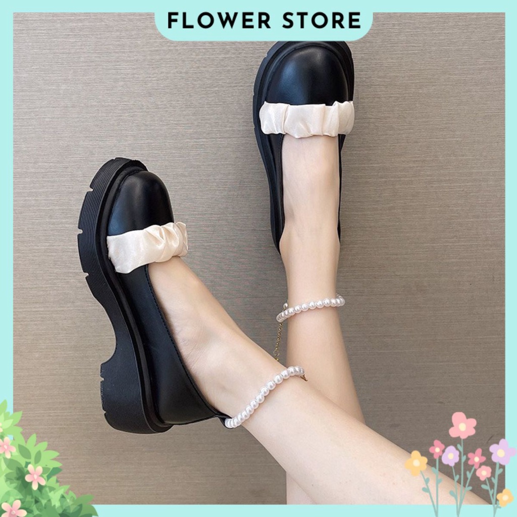 Giày Lolita Nữ Viền Ren Đế Cao Quai Ngọc Cài Siêu Xinh Phong Cách Hàn Quốc FLOWER G15 - nguyentarng239