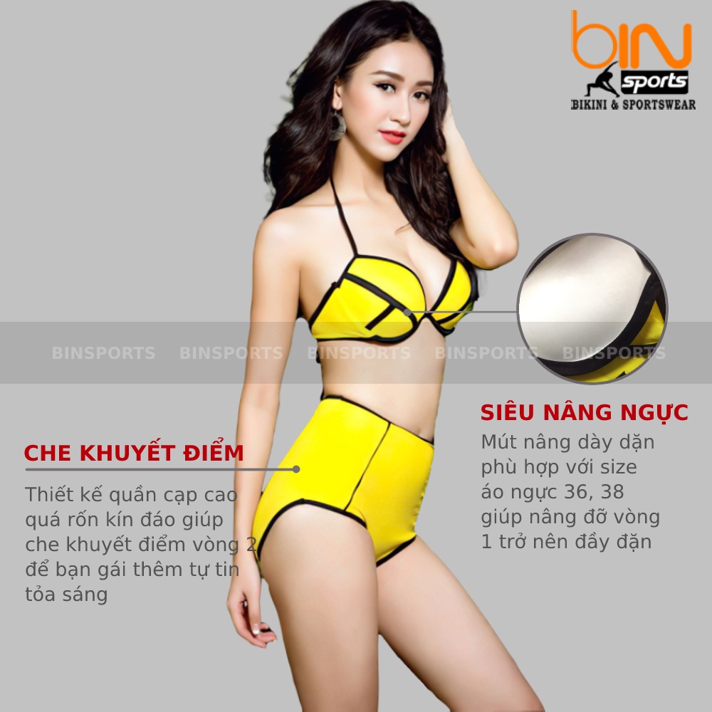 Bộ Bơi Nữ Hai Mảnh Viền Đen Freesize Bin Sports BHV017