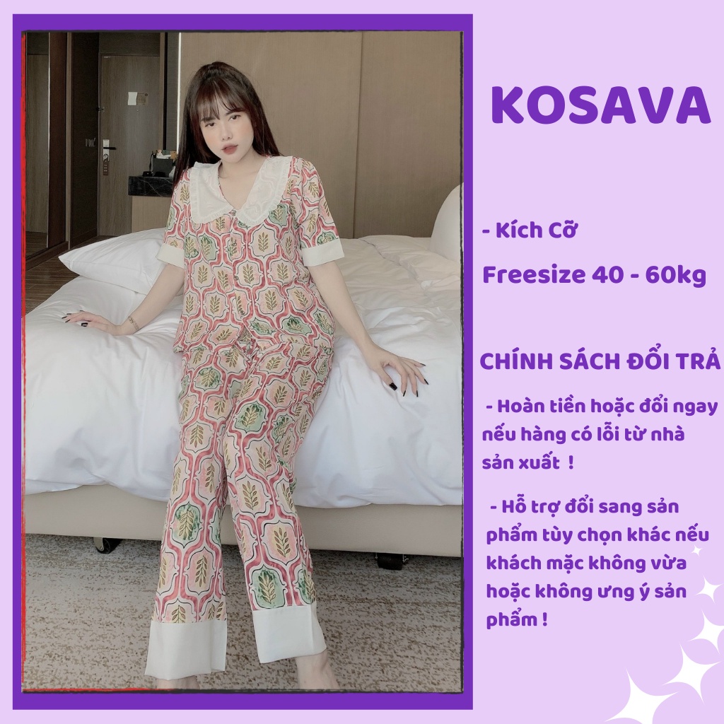 Đồ bộ nữ pijama lụa ngủ mặc nhà tay ngắn quần dài KOSAVA