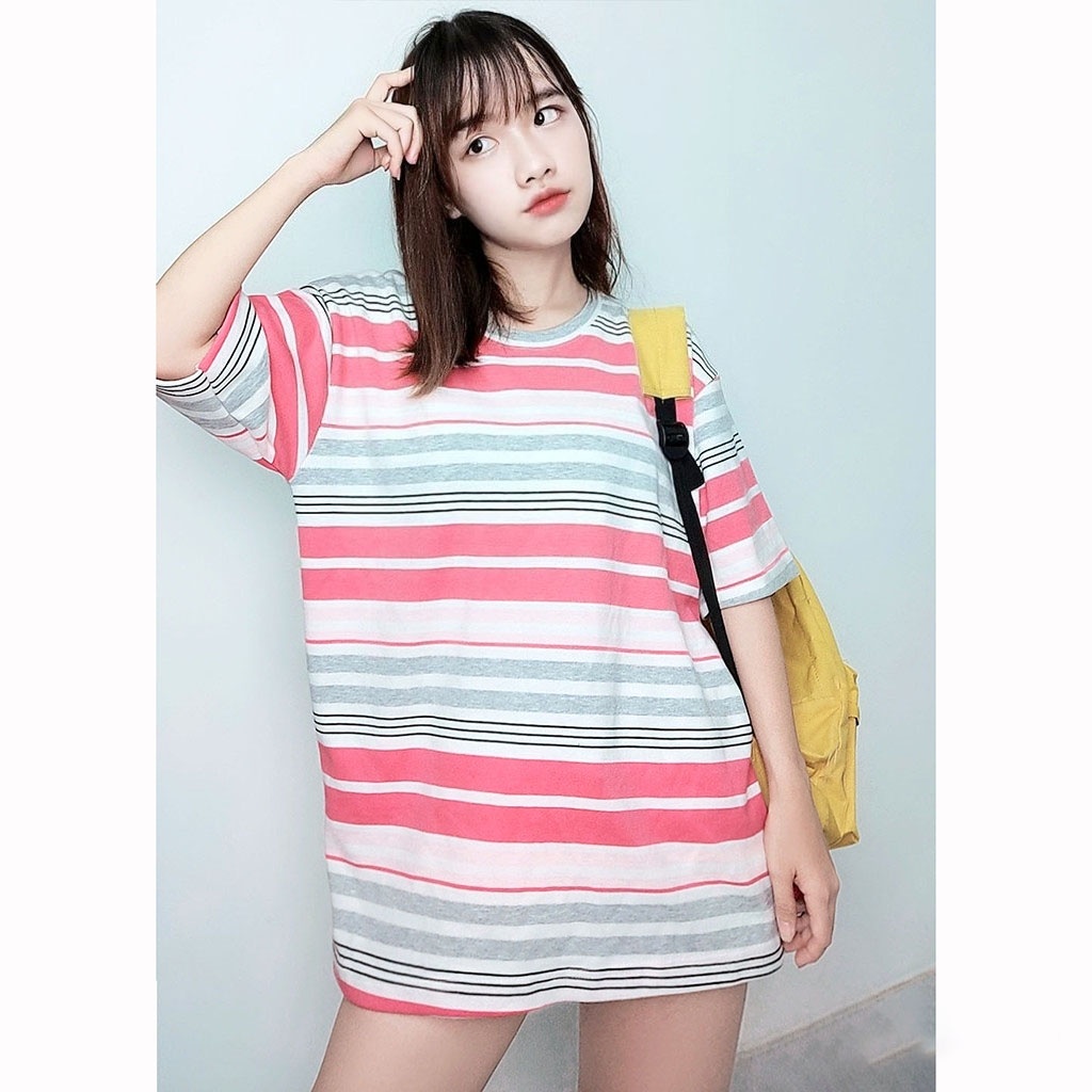 Áo thun sọc ngang tay lỡ nam nữ Unisex form rộng CY019