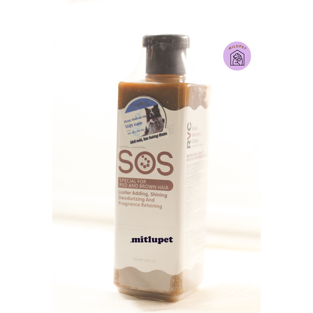 Sữa tắm cho chó mèo .sữa tắm SOS Lông Nâu Đỏ 530ml dành cho poodle- Sữa tắm chó mèo MitLupet shop hàng chính hãng