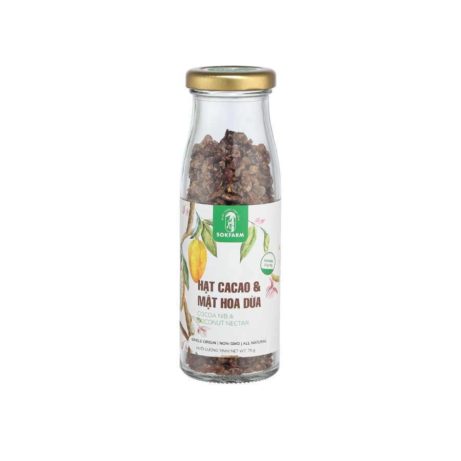 Hạt cacao &amp; Mật Hoa Dừa sokfarm 65gr / hủ