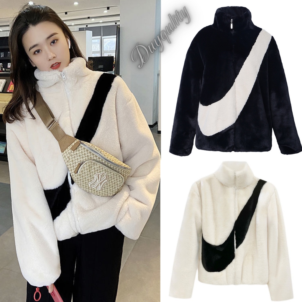 Áo khoác lông hình nike nam nữ Duyquality 2 màu chất lông mượt form siêu đẹp mang phong cách han quốc