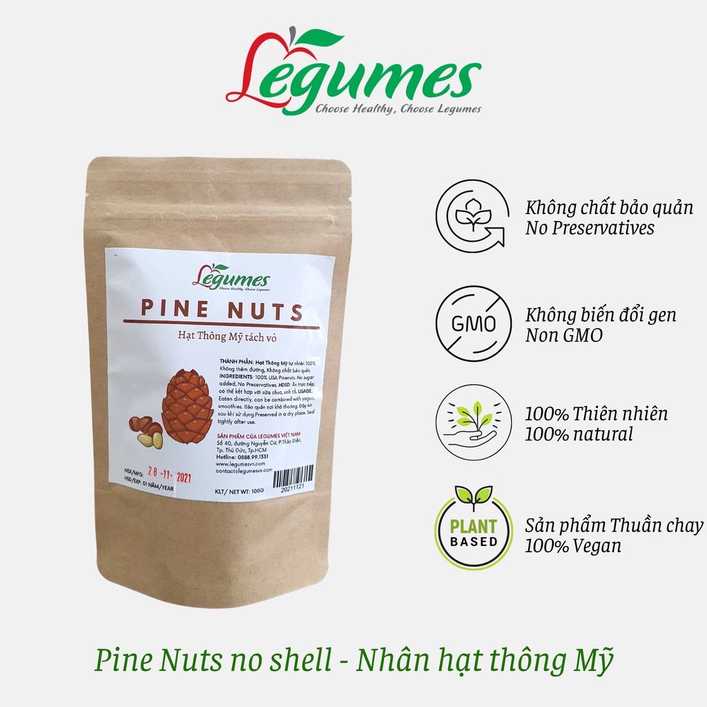 Hạt thông Mỹ hữu cơ đã tách vỏ 100g - Pine Nut no shell 100g [ LÉGUMES VIỆT NAM ]